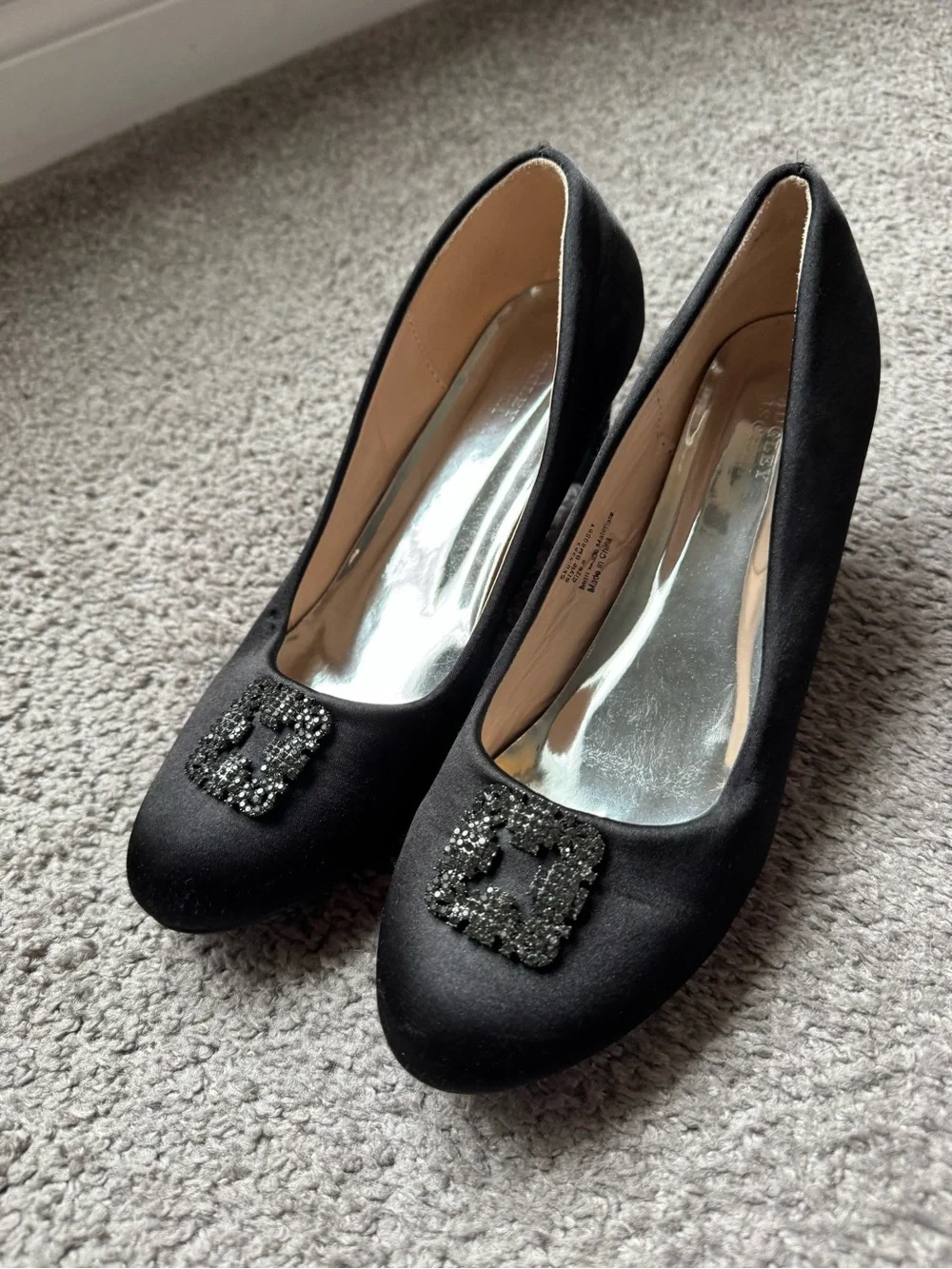 Badgley Mischka Black Satin Jeweled Kids Dress Shoes
